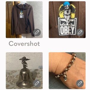 Obey🟤guilty angel hoodie szS+6🐶🐾🏍️ Stickers NIP+9”stainless-steel💀bracelet
